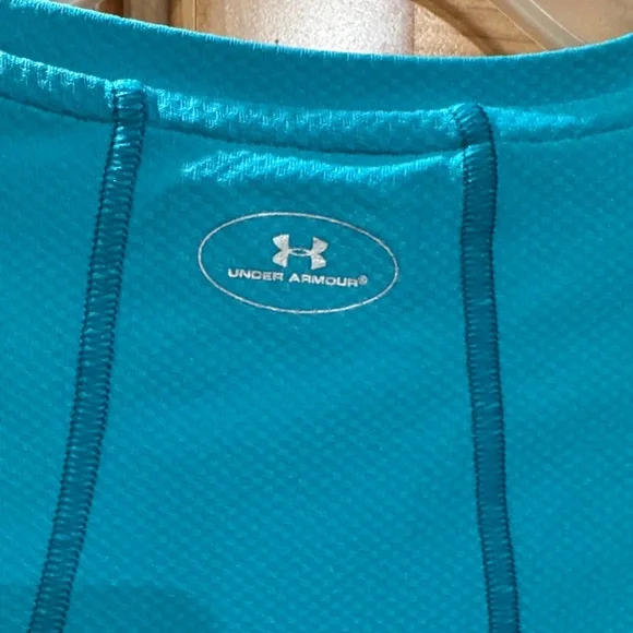 Under Armour HeatGear Fitted Long Sleeve Top Small Teal Thumbholes Athletic - Picture 3 of 5